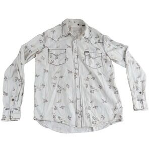 Southern Thread Western Shirt Mens L Floral Pearl Snap Long Sleeve White Striped